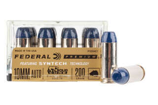 Federal Syntech 10mm Auto loaded with 200gr Solid Core synthetic jacket bullets for large game hunting.